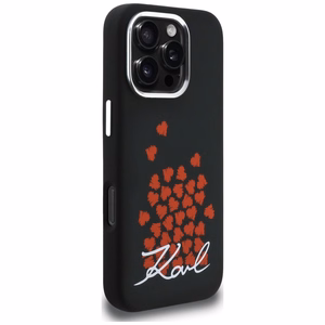Karl Lagerfeld silikoonist ümbris südame logoga MagSafe iPhone 16 Pro Max - must