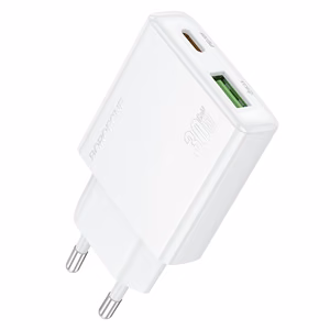 Borofone Wall laadija BN25 Wish (Ultra Thin) - USB + Type C - PD QC 3.0 30W valge