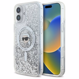 Karl Lagerfeld Liquid Glitter Karl Head Magsafe iPhone 16 Ümbris - Clear