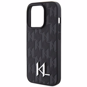 Karl Lagerfeld Leather Monogram Hot Stamp Metal Logo ümbris jaoks iPhone 15 Pro - must