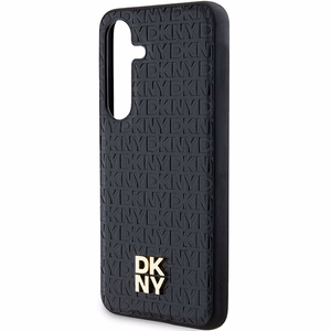 DKNY Leather Pattern Metal Logo MagSafe ümbris jaoks Samsung Galaxy S24+ - must