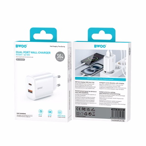 BWOO CDA207 PD 36W wall laadija 1x USB-A + USB-C port valge