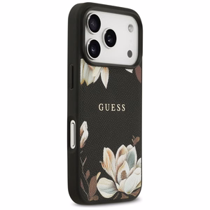Guess Grained Flowers Classic Logo MagSafe ümbris jaoks iPhone 17 Pro - must