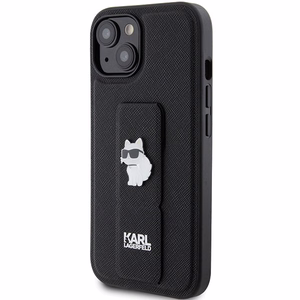 Karl Lagerfeld Gripstand Saffiano Choupette Pins Case for iPhone 15 Plus / 14 Plus - Black