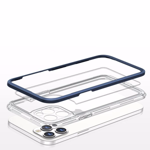Läbipaistev 3in1 ümbris iPhone 12 Pro sinise raamiga geelikatte jaoks