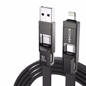 Blitzwolf BW-HDC7 4-in-1 USB+C+Lightning kaabel 240W 1.2m (must)