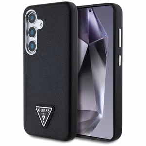 Guess Grained Triangle Logo MagSafe ümbris jaoks Samsung Galaxy S25 - must