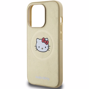 Hello Kitty Leather Kitty Head MagSafe ümbris jaoks iPhone 15 Pro - kuldne
