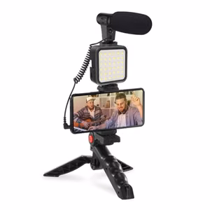 Telefoni hoidja Platinet VLOG 4in1 (mikrofon; led; hoidja) must