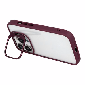 Tel Protect Kickstand Ümbris + camera glass (lens) jaoks Iphone 15 Pro burgundia