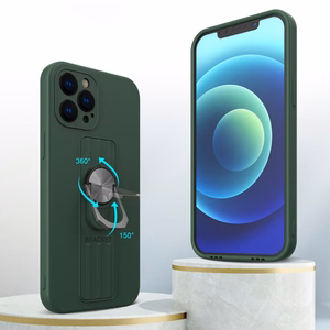 Ring Case silikoonist ümbris koos sõrme haaratsiga ja statiiviga Samsung Galaxy A42 5G jaoks tumeroheline