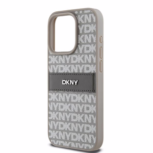 DKNY Leather Mono Stripe & Metal Logo ümbris jaoks iPhone 15 Pro Max - beige