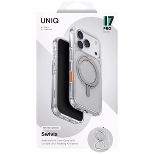 Uniq Swivix ümbris iPhone 17 Pro-le 360° pöörleva tugijalaga – läbipaistev