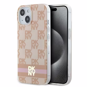 DKNY IML Checkered Mono Pattern & Printed Stripes MagSafe ümbris jaoks iPhone 15 / 14 / 13 - roosa