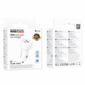 Borofone autolaadija BZ34B Cloud - USB + Type C - QC 3.0 PD 38W valge