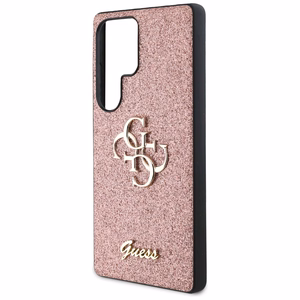 Guess Fixed Glitter Big 4G Metal Logo Ümbris jaoks Samsung Galaxy S25 Ultra roosa