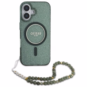 Guess IML Glitter With Pearl Strap MagSafe ümbris jaoks iPhone 16 Plus - roheline