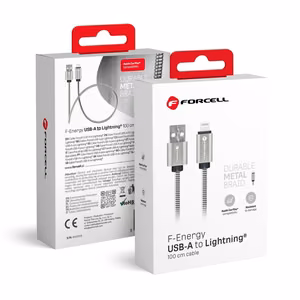 Kaabel USB A to Lightning Forcell F-Energy 2,4A 12W Metal 1 m C236 hõbedane