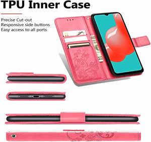 Ümbris Flower Book Samsung A145 A14 4G/A146 A14 5G rose-punane