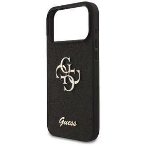 Guess PU Fixed Glitter 4G Metal Logo ümbris Apple iPhone 18 Pro Max telefonile, must