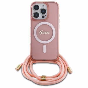 Guess Crossbody Cord Script MagSafe Ümbris jaoks iPhone 16 Pro Max - roosa