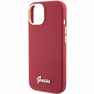 Guess Silicone Script Metal Logo & Frame ümbris jaoks iPhone 15 - punane
