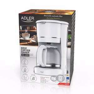 Adler AD 4383w tilkkohvimasin jahvatatud kohvile, 1,5 l, valge