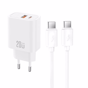 XO CE40 PD 20W seinalaadija, 1x USB-C, 1x USB, valge + USB-C–USB-C kaabel