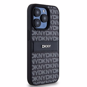 DKNY Leather Mono Stripe & Metal Logo чехол для iPhone 15 Pro Max - чёрный