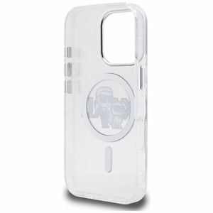 Karl Lagerfeld IML Glitter Karl & Choupette Sketch Logo MagSafe ümbris iPhone 16 Pro - läbipaistev