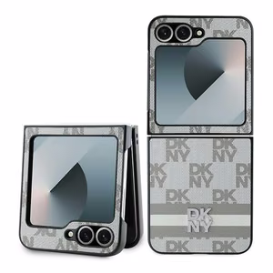 DKNY Checkered Pattern Printed Stripes Ümbris jaoks Samsung Galaxy Z Flip 6 - Beige