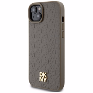 DKNY Leather Pattern Metal Logo MagSafe Ümbris jaoks iPhone 15 Plus / 14 Plus - Brown