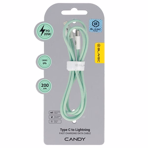 Blavec Kaabel Candy braided - Type C to Lightning - PD 20W 2,4A 2 metres Apple CarPlay (CCA-CL24GN20) roheline