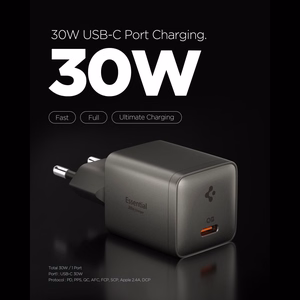 Spigen Essential EE301EU 1 pordiga 30 W seinalaadija – tumehall