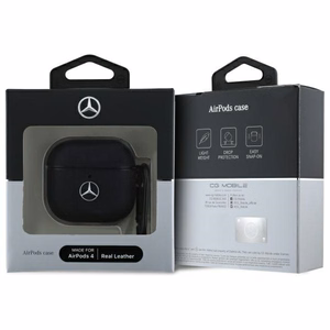Mercedes MEA4CSLBK AirPods 4 cover black/black Leather Metal Logo