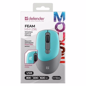 DEFENDER FEAM MM-296 RF vaikne hiir piparmündi värvi
