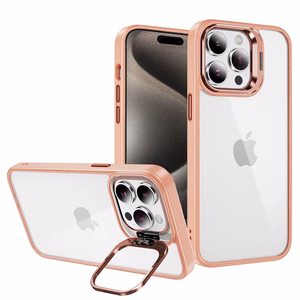 Tel Protect Kickstand Ümbris + camera glass (lens) jaoks Iphone 15 Plus light roosa
