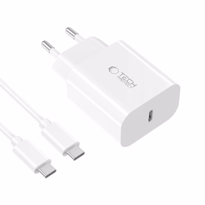 Tech-Protect NC20W PD20W USB-C wall laadija koos USB-C kaabel - valge