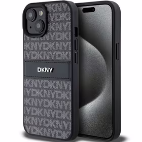 DKNY Leather Mono Stripe & Metal Logo Ümbris jaoks iPhone 15/14/13 - Must