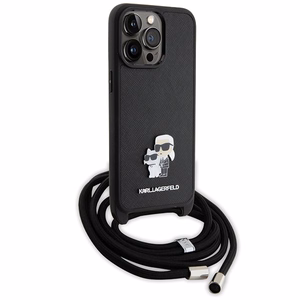Karl Lagerfeld Crossbody Saffiano Metal Pin Karl & Choupette Ümbris jaoks iPhone 15 Pro Max - must
