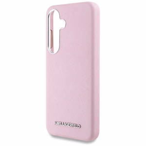 Karl Lagerfeld Saffiano Full Wrapped Elongated Metal Logo MagSafe Ümbris jaoks Samsung Galaxy S25+ - roosa