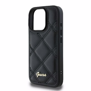 Guess Quilted Metal Logo iPhone 16 Pro Ümbris - Must