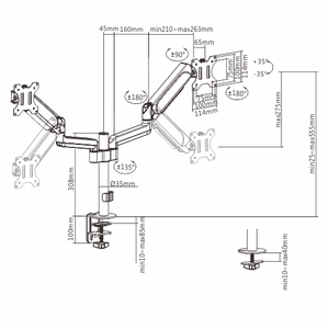 Gembird MA-DA2P-01 reguleeritav lauahoidik 2 monitorile, 17”–32”, kuni 9 kg