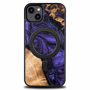Wood and resin ümbris jaoks iPhone 15 Plus MagSafe Bewood Unique Violet - lilla and must