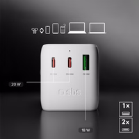SBS Travel Adapter 2xUSB-C 1xUSB-A Universal - Valge