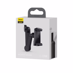 Autohoidja Baseus BackSeat Holder must (juhtmevaba laadimine 15W) (mitte magnetiline / autoistemele)