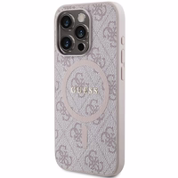 Guess 4G Collection Leather Metal Logo MagSafe Ümbris jaoks iPhone 15 Pro Max - Roosa