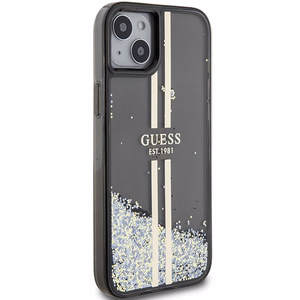 Guess Liquid Glitter kuldne Stripes ümbris jaoks iPhone 15 Plus / 14 Plus - must
