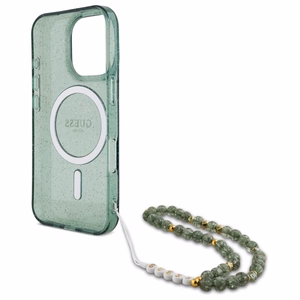 Guess IML Glitter With Pearl Strap MagSafe ümbris jaoks iPhone 16 Pro Max - roheline