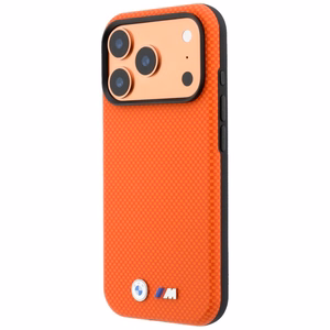 BMW M Quadrille Kevlar Metal Logo MagSafe ümbris mudelile iPhone 17 Pro / 18 Pro – oranž